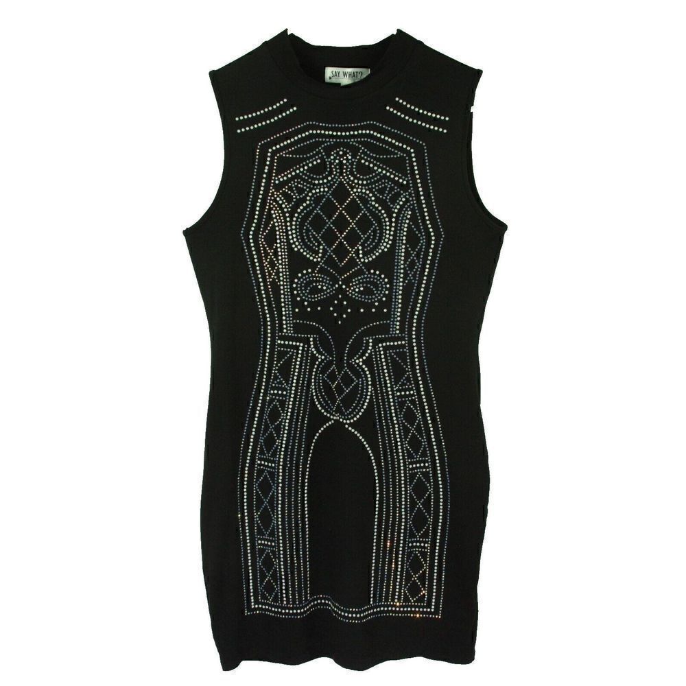 Say What Black Sparkle Dress Sleeveless Bodycon Sheath Juniors Large
